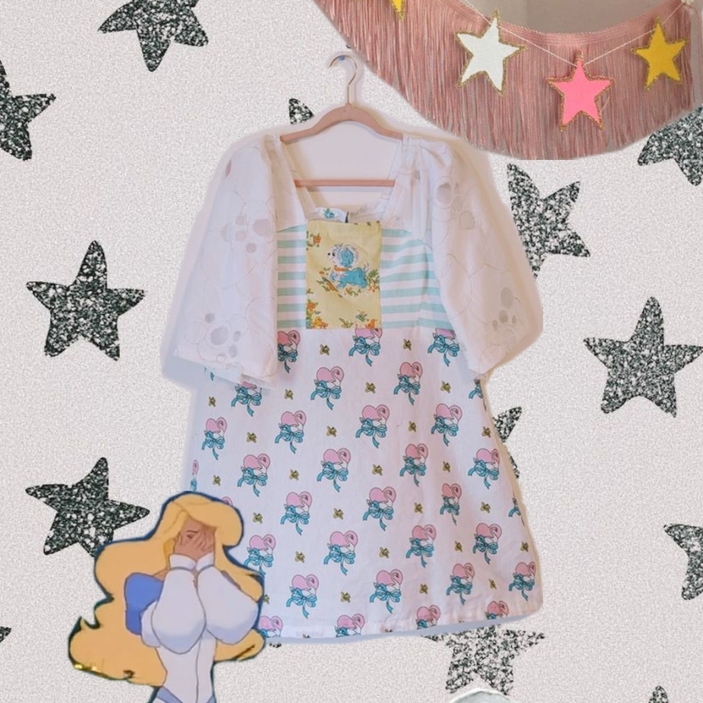 Cute Multicolor Dress with White Overlay